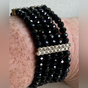 Natasha Black Beaded Stretch Bracelet with Rhinestone Accent